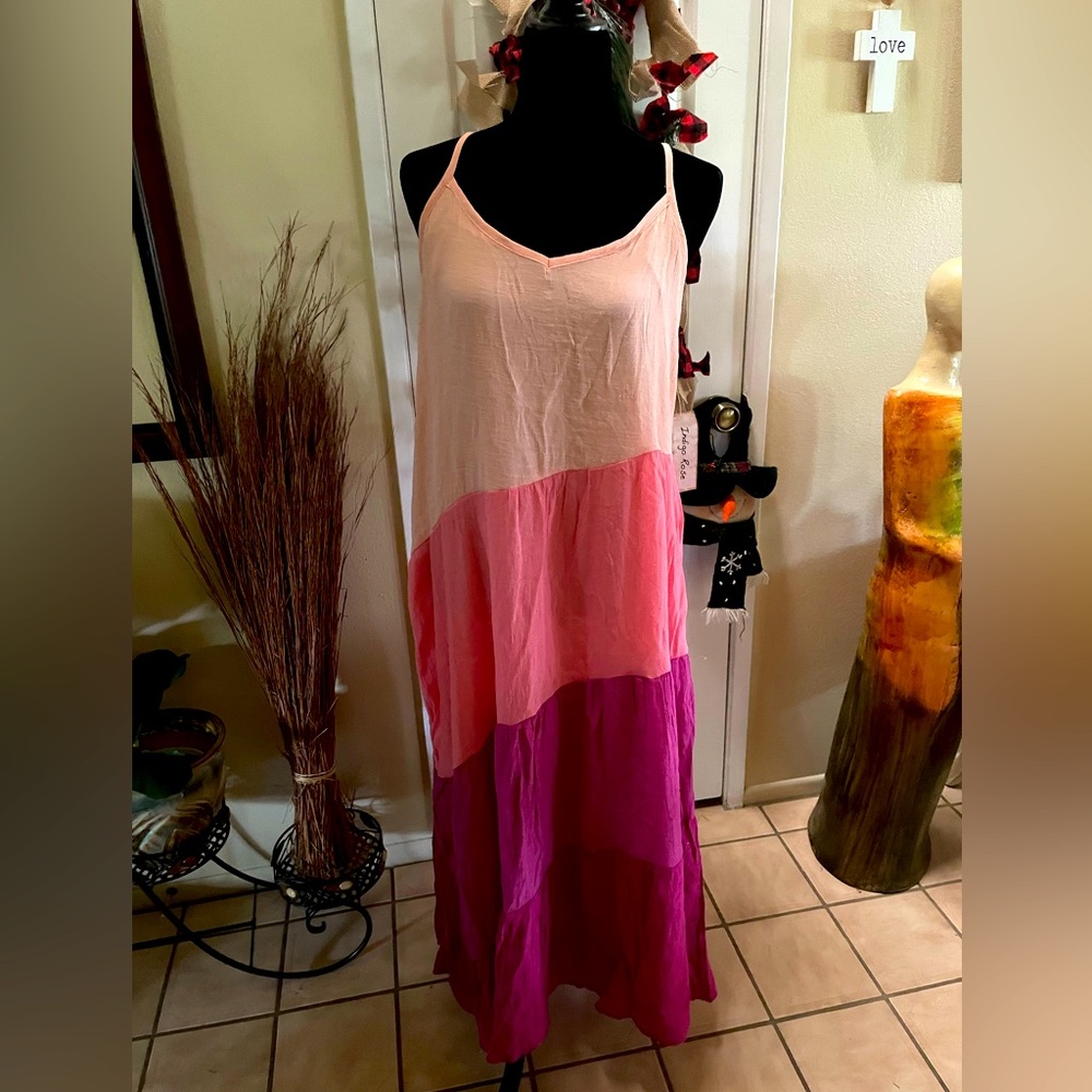 Spaghetti Strap Color Block Dress - Size L
